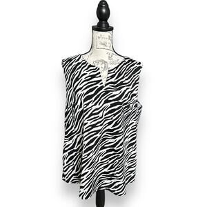 Van Heusen Women's Zebra Animal Print Sleeveless Split V Neck Tank Top Size XL
